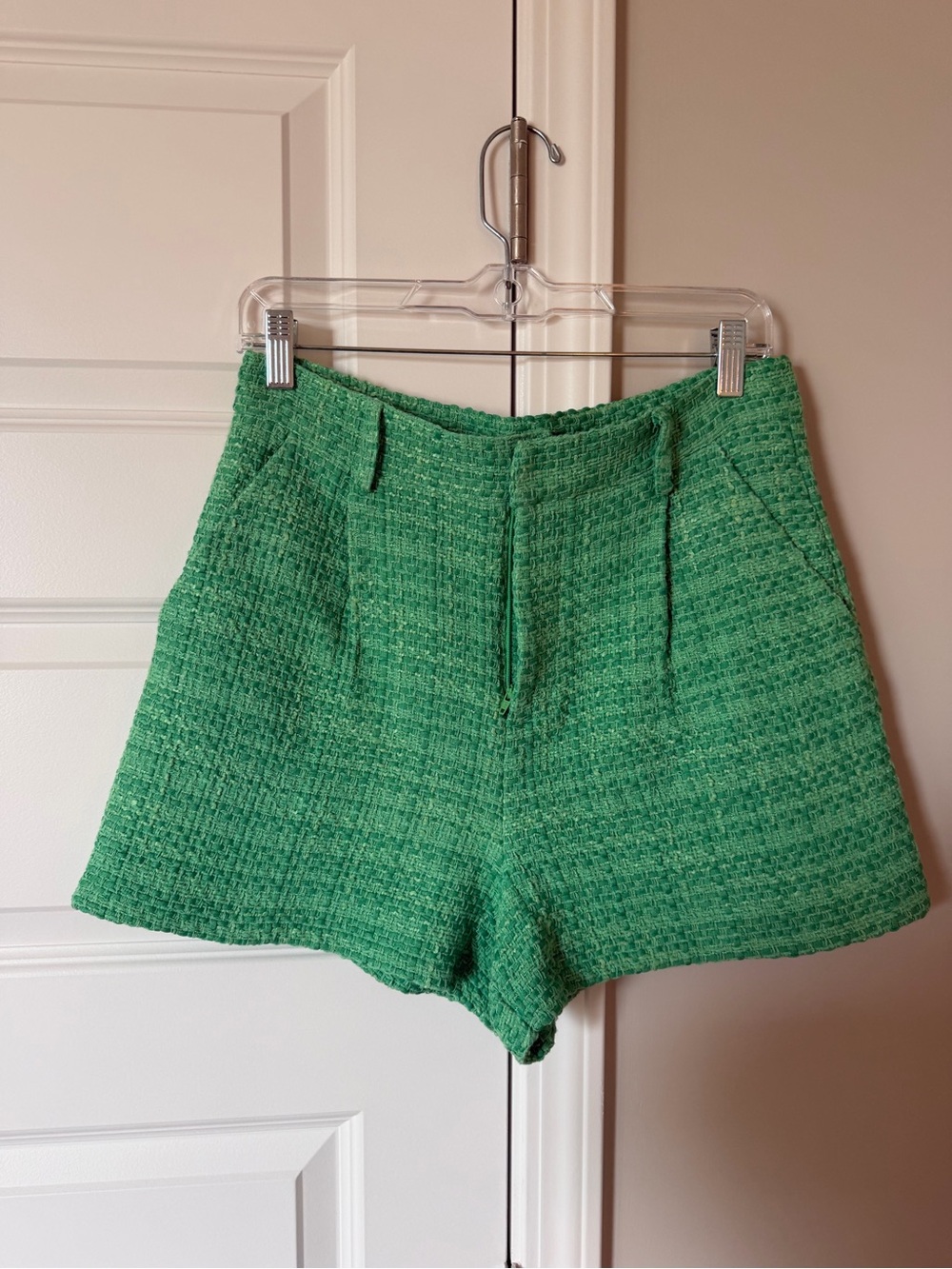 High-Waist Green Tweed Women's Shorts